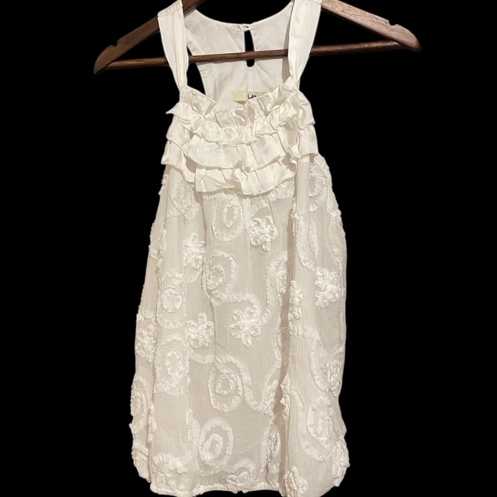 Ya Sleeveless Lined White Ruffle top tank Floral Lace Size L NWT
